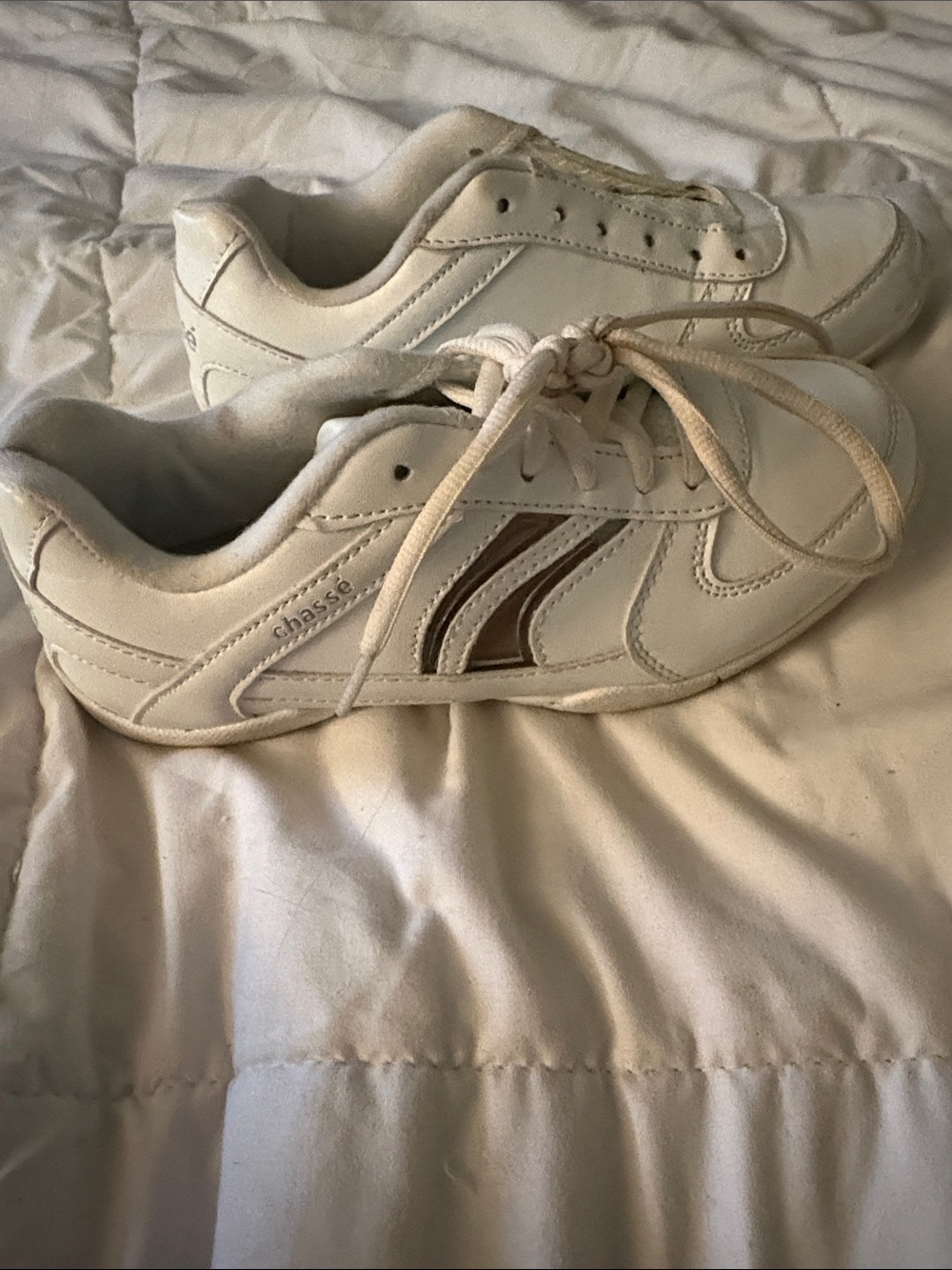 White Athletic Cheer Sneakers with Gold Accent